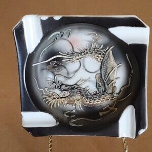 VTG  ‘Dragonware’ Ashtray HANDPAINTED Blue Eyed Dragon  Nippon Japan